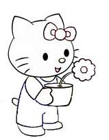 coloriage hello kitty tient un pot de fleur